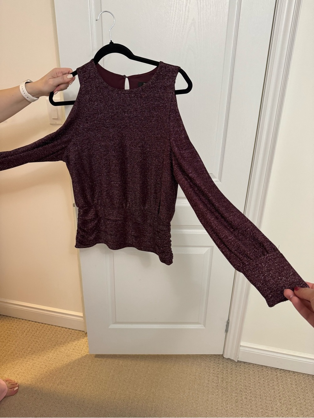Ever New Metallic Plum Cold-Shoulder Long Sleeve Top
